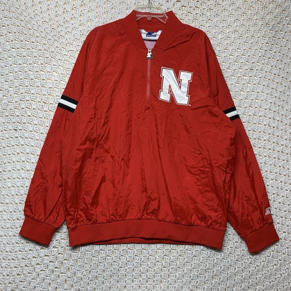 Nebraska Windbreaker Pullover Mens XL Cornhuskers Starter Full zip Jacket V Neck